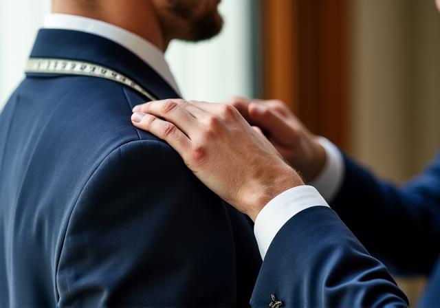 Sarto che prende le misure per un abito personalizzato